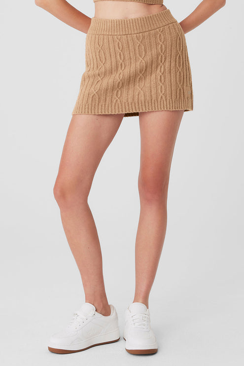 alo Women's Cable Knit Winter Bliss Mini Skirt - Toasted Almond
