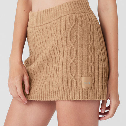 alo Women's Cable Knit Winter Bliss Mini Skirt - Toasted Almond