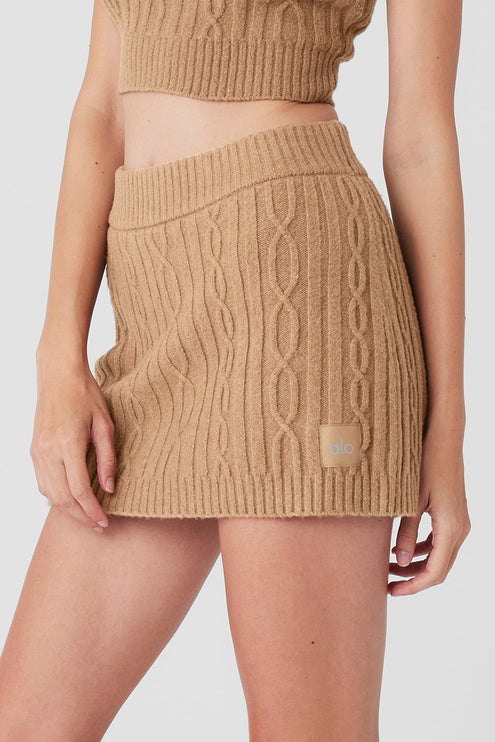 alo Women's Cable Knit Winter Bliss Mini Skirt - Toasted Almond