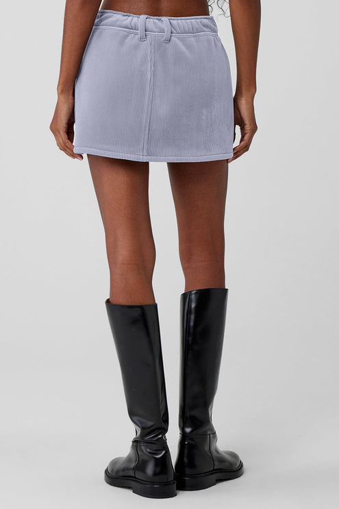 alo Women's Ribbed Velour Baller Mini Skirt - Fog