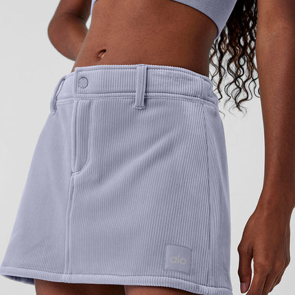 alo Women's Ribbed Velour Baller Mini Skirt - Fog