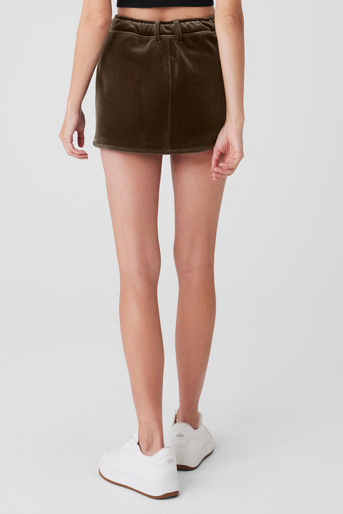 alo Women's Ribbed Velour Baller Mini Skirt - Macchiato