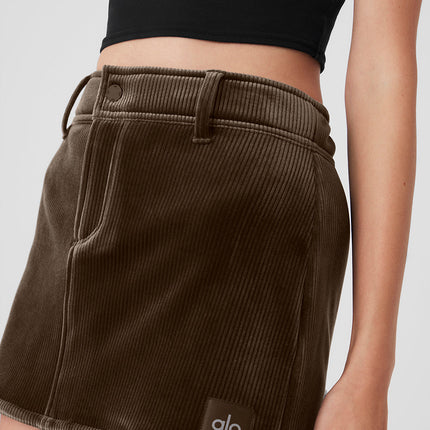 alo Women's Ribbed Velour Baller Mini Skirt - Macchiato