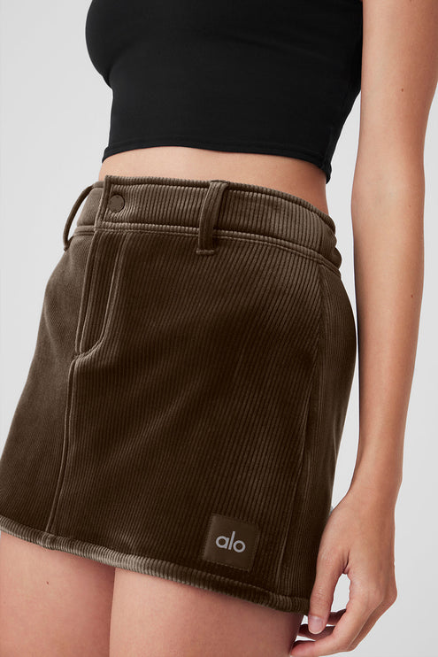alo Women's Ribbed Velour Baller Mini Skirt - Macchiato