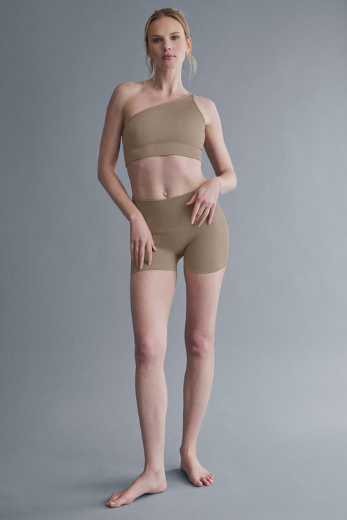 alo Women's 3" Seamless Ribbed Shimmer Short - Gravel