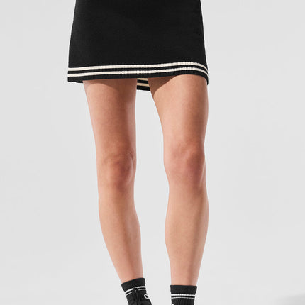 alo Women's Tennis Club Sweater Knit Skirt - Black/Ivory