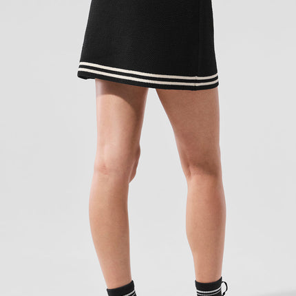 alo Women's Tennis Club Sweater Knit Skirt - Black/Ivory