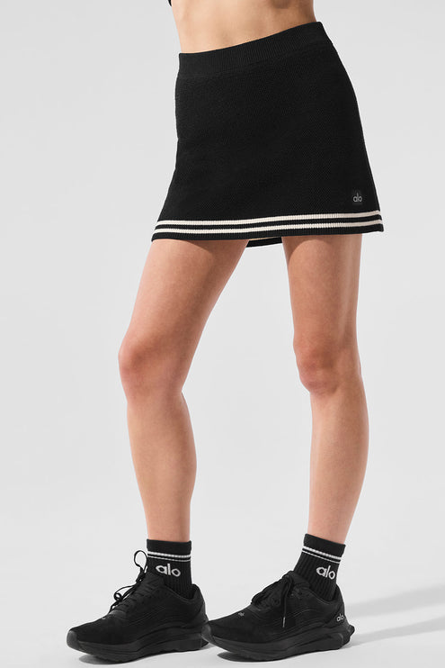 alo Women's Tennis Club Sweater Knit Skirt - Black/Ivory