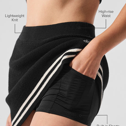 alo Women's Tennis Club Sweater Knit Skirt - Black/Ivory