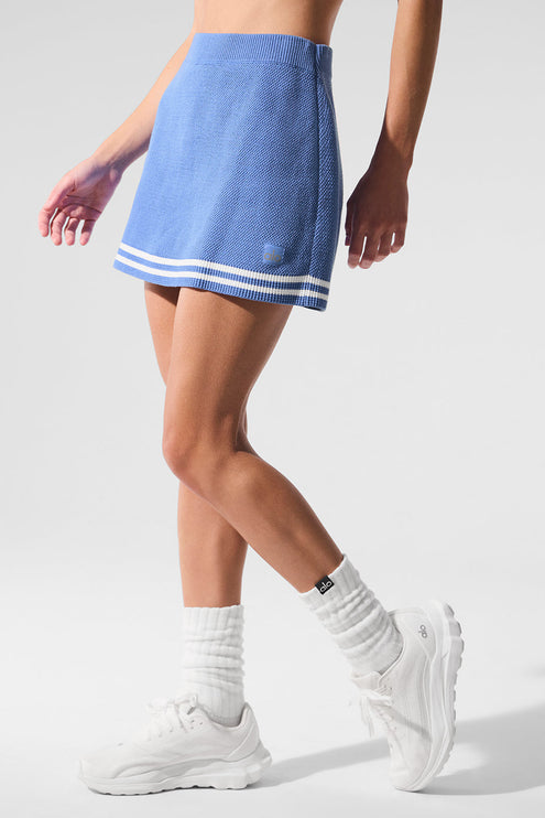 alo Women's Tennis Club Sweater Knit Skirt - Crystal Clear Blue/White