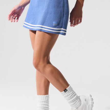 alo Women's Tennis Club Sweater Knit Skirt - Crystal Clear Blue/White