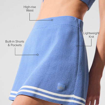 alo Women's Tennis Club Sweater Knit Skirt - Crystal Clear Blue/White