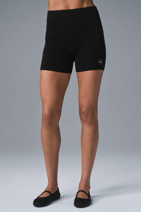 alo Women's Scholar Knit High-Waist Short - Black