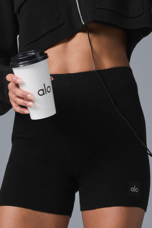 alo Women's Scholar Knit High-Waist Short - Black