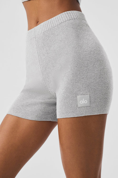 alo Women's Scholar Knit High-Waist Short - Athletic Heather Grey