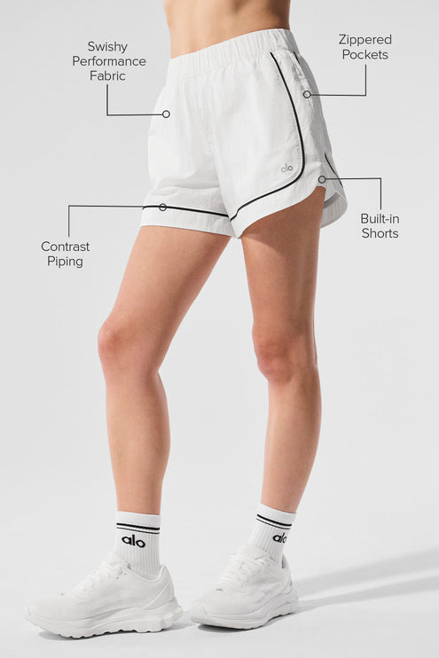 alo Women's Motivate Track Short - White/Black