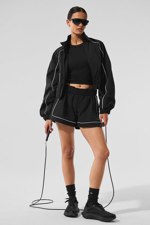 alo Women's Motivate Track Short - Black/White