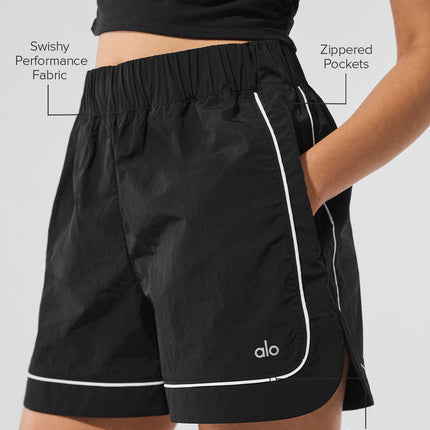 alo Women's Motivate Track Short - Black/White