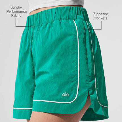 alo Women's Motivate Track Short - Spruce Green/White