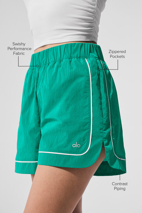 alo Women's Motivate Track Short - Spruce Green/White