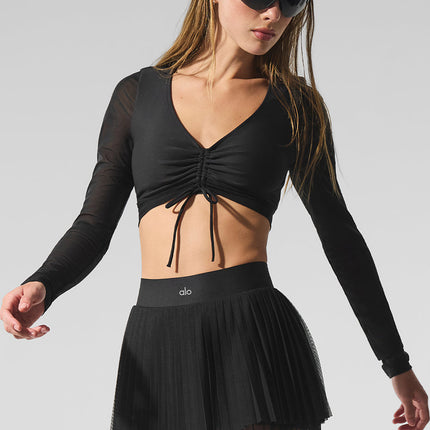 alo Women's Mesh Baseline Tennis Skirt - Black