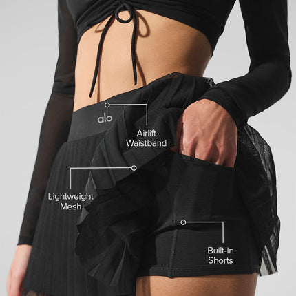 alo Women's Mesh Baseline Tennis Skirt - Black
