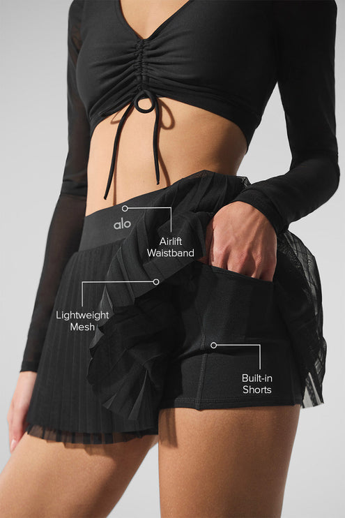 alo Women's Mesh Baseline Tennis Skirt - Black