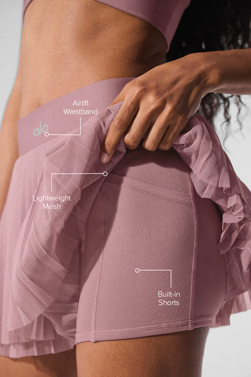 alo Women's Mesh Baseline Tennis Skirt - Smoky Quartz