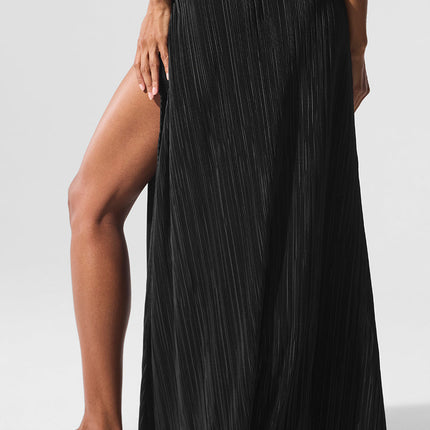 alo Women's Micro Plisse Game On Long Skirt - Black