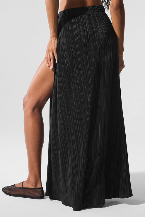 alo Women's Micro Plisse Game On Long Skirt - Black