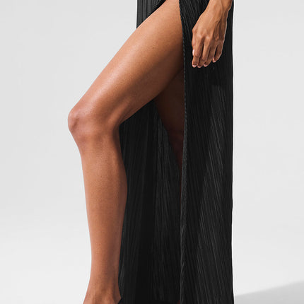 alo Women's Micro Plisse Game On Long Skirt - Black
