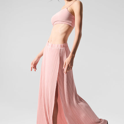 alo Women's Micro Plisse Game On Long Skirt - Pink Quartz