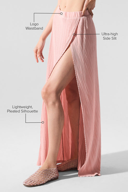 alo Women's Micro Plisse Game On Long Skirt - Pink Quartz