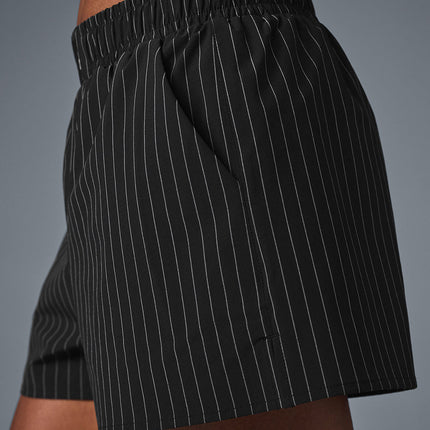 alo Women's Pinstripe Daylight Boxer Short - Black/Titanium