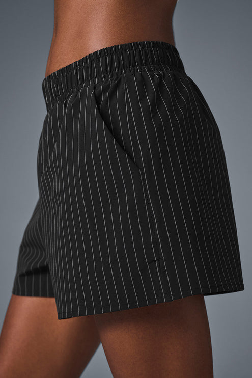 alo Women's Pinstripe Daylight Boxer Short - Black/Titanium