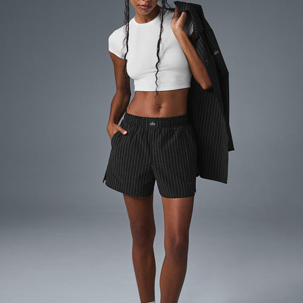 alo Women's Pinstripe Daylight Boxer Short - Black/Titanium