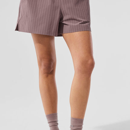 alo Women's Pinstripe Daylight Boxer Short - Mushroom/Ivory