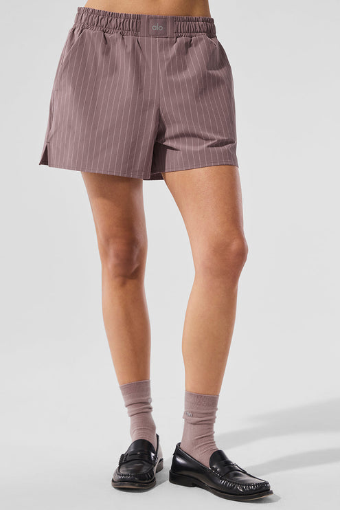 alo Women's Pinstripe Daylight Boxer Short - Mushroom/Ivory