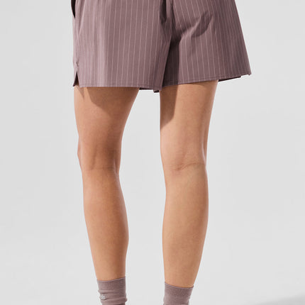 alo Women's Pinstripe Daylight Boxer Short - Mushroom/Ivory