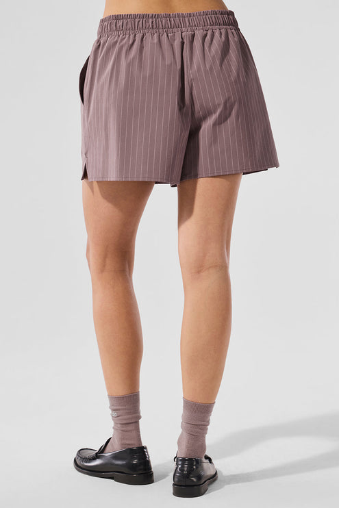 alo Women's Pinstripe Daylight Boxer Short - Mushroom/Ivory