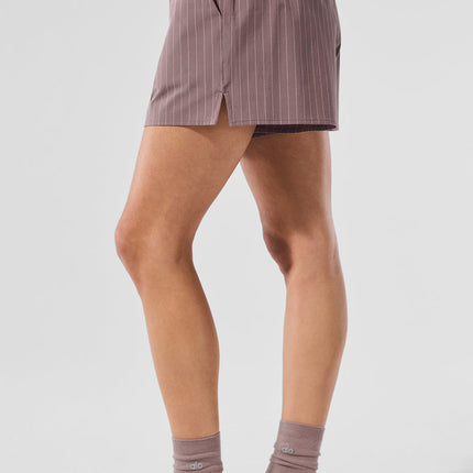 alo Women's Pinstripe Daylight Boxer Short - Mushroom/Ivory