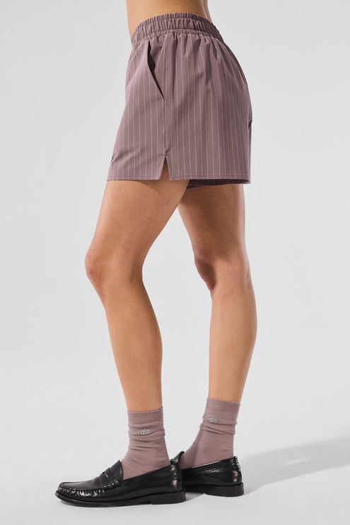 alo Women's Pinstripe Daylight Boxer Short - Mushroom/Ivory