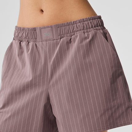 alo Women's Pinstripe Daylight Boxer Short - Mushroom/Ivory