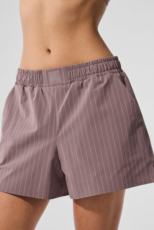 alo Women's Pinstripe Daylight Boxer Short - Mushroom/Ivory