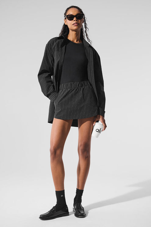 alo Women's Pinstripe Daylight Mini Skirt - Black/Titanium