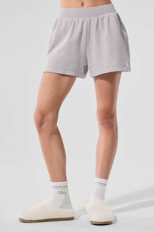 alo Women's Washed Low Key Sweat Short - Grey Sky Wash