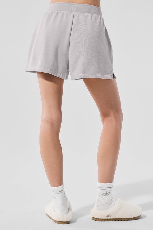 alo Women's Washed Low Key Sweat Short - Grey Sky Wash