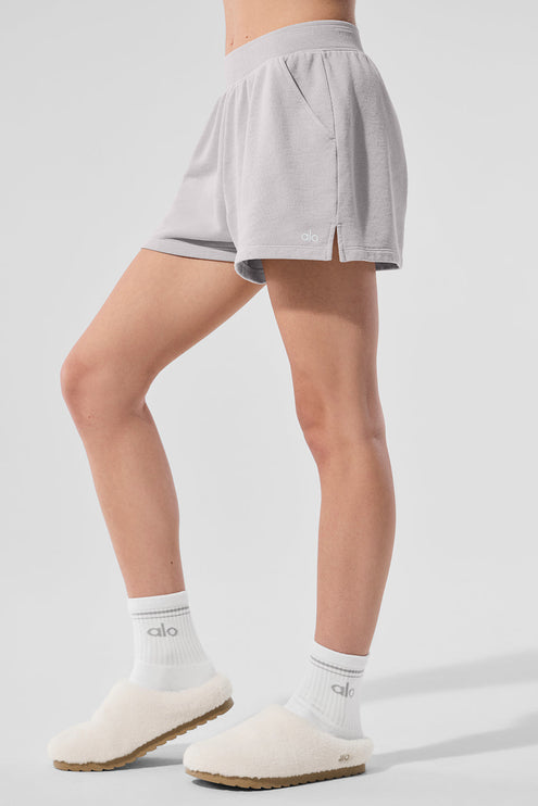 alo Women's Washed Low Key Sweat Short - Grey Sky Wash