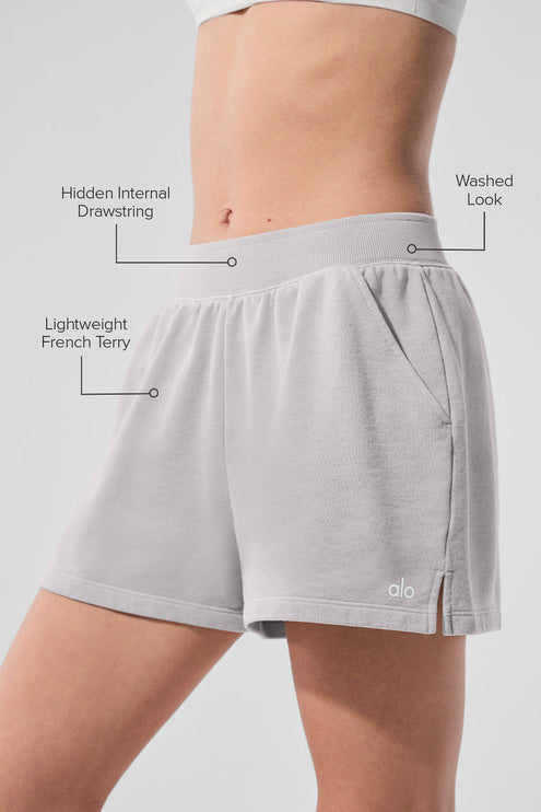 alo Women's Washed Low Key Sweat Short - Grey Sky Wash