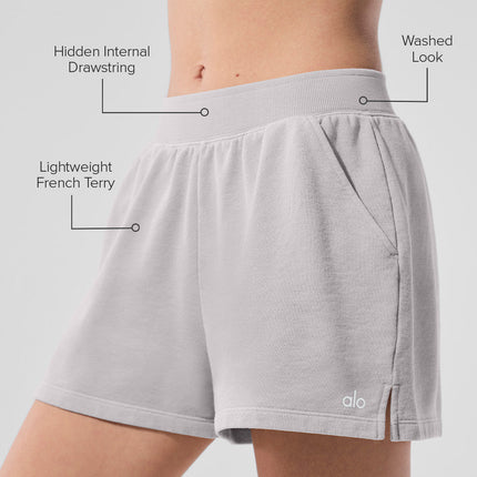 alo Women's Washed Low Key Sweat Short - Grey Sky Wash